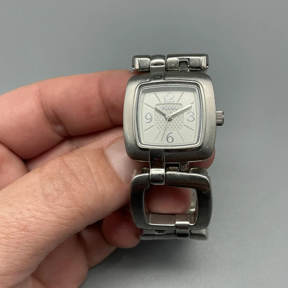 Fossil Womens Watch 24mm Stainless Steel ES-2277 Square Links New Battery 6.5
